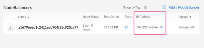 Find the IP address of the NodeBalancer in Cloud Manager