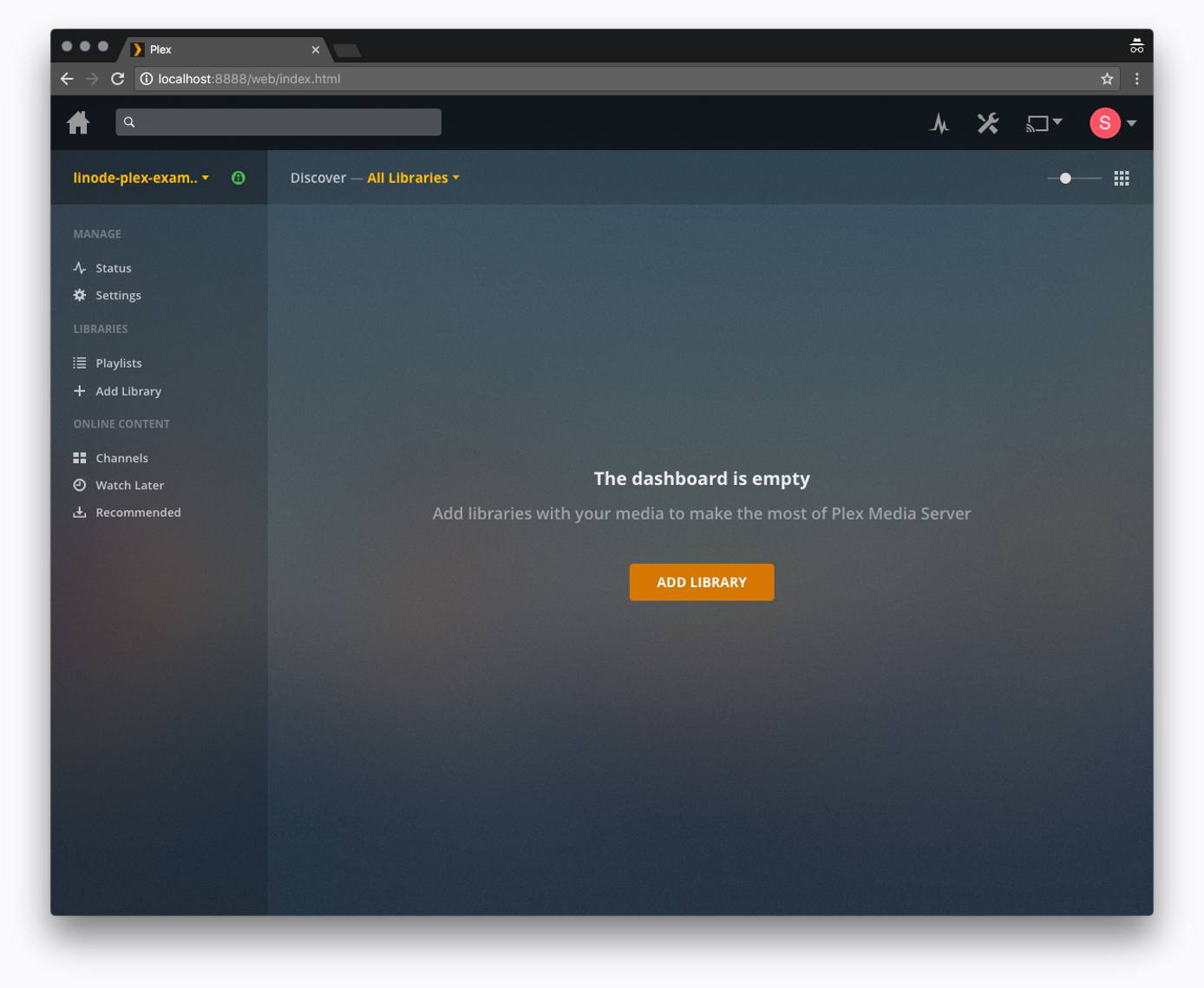 Plex web interface - Add Library