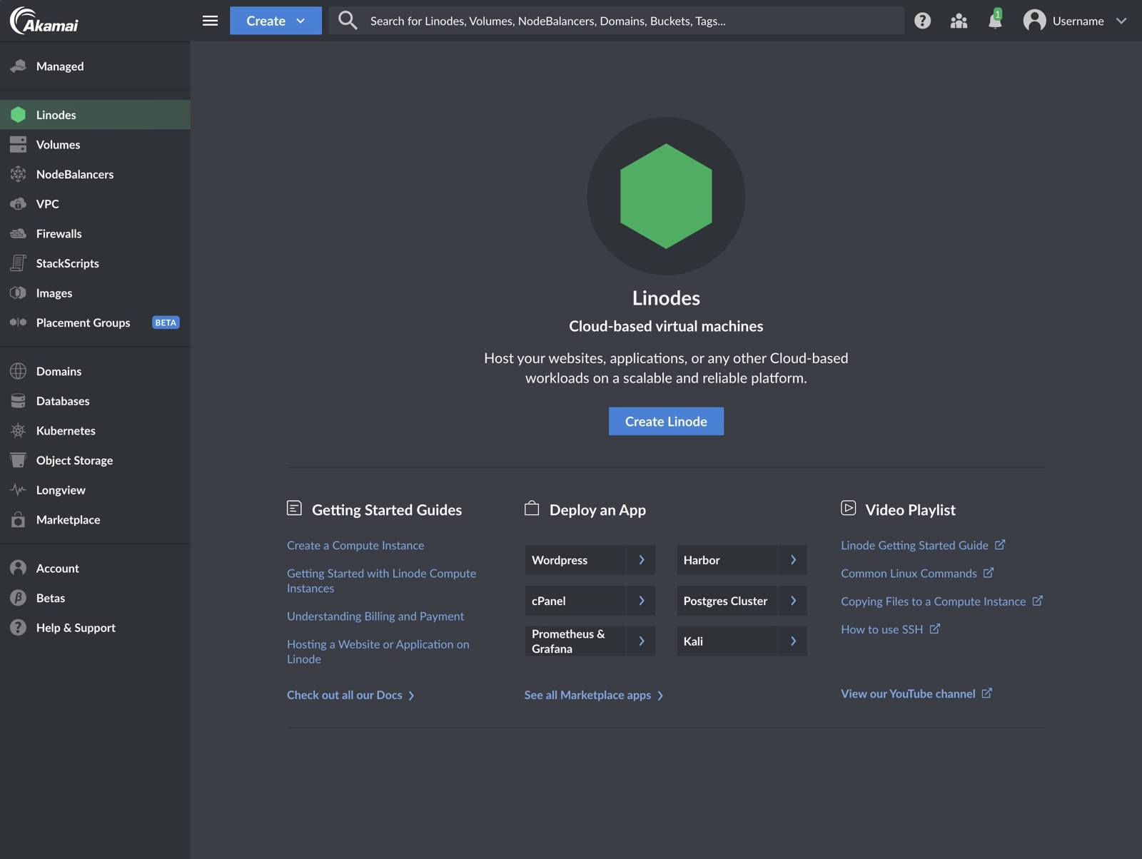 Screenshot of the previous dark theme in the Cloud Manager